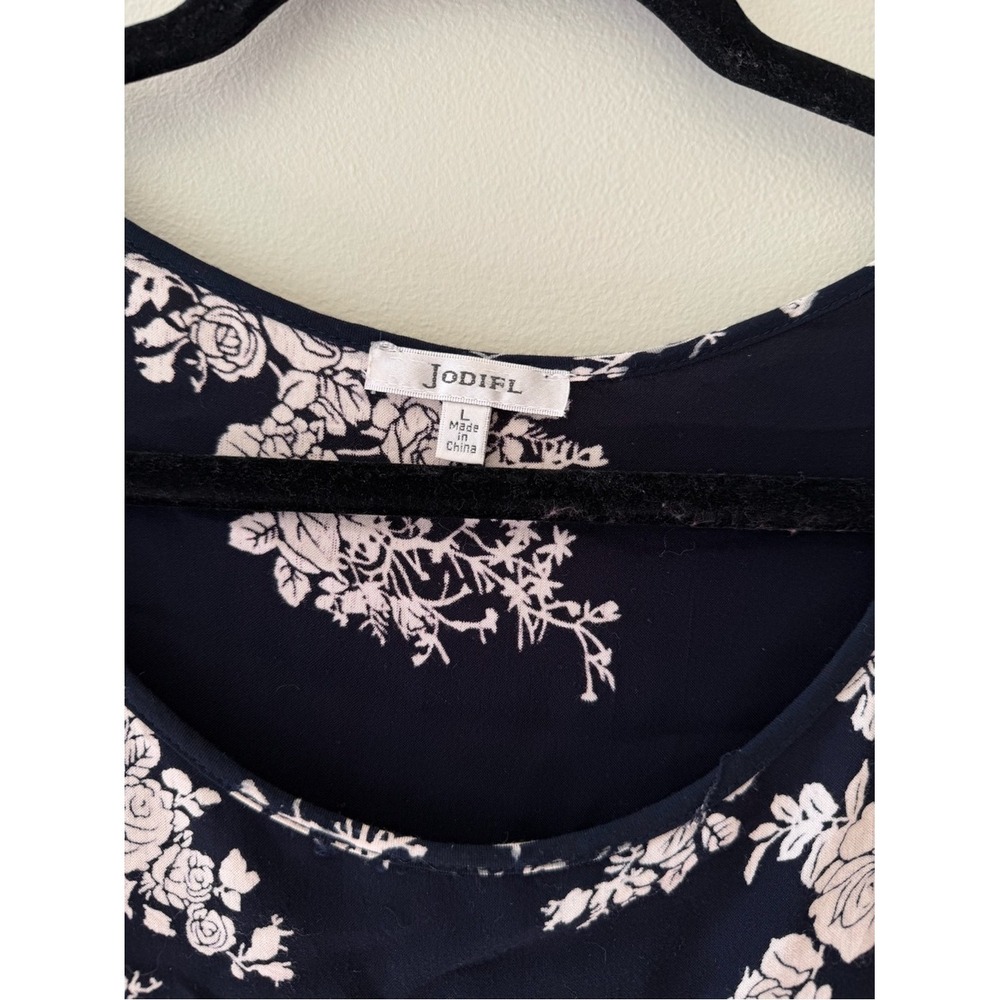 Boho Cottagecore JODIFL Peasant Top Large Black Floral Tiered Bell Sleeve B7309 - Picture 4 of 5